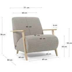 Kave Home - Fauteuil Meghan Bouclette Gris Clair Et Pieds En Bois Massif Frêne Finition Naturelle - Gris -KAVE HOME Soldes 2022 64090097 5