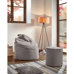 Kave Home - Pouf Wilma Velours Côtelé Grosses Côtes Gris Ø 80 Cm - Gris -KAVE HOME Soldes 2022 64090108 4