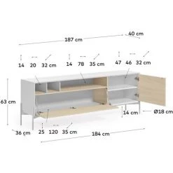 Kave Home - Meuble TV Marielle 2 Portes Placage Frêne Laqué Blanc Et Métal Blanc 187 X 63 Cm - Blanc -KAVE HOME Soldes 2022 67432056 4