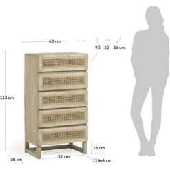 Kave Home - Commode Rexit 5 Tiroirs Bois Massif Et Contreplaqué De Mindi Avec Rotin 60 X 113 Cm - Naturel 7 Kave Home - Commode Rexit 5 Tiroirs Bois Massif Et Contreplaqué De Mindi Avec Rotin 60 X 113 Cm - Naturel -KAVE HOME Soldes 2022 67432084 3