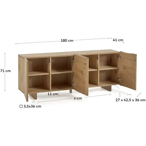 Kave Home - Buffet Rasha 4 Portes En Contreplaqué De Chêne Finition Naturelle 180 X 71 Cm - Naturel 6 Kave Home - Buffet Rasha 4 Portes En Contreplaqué De Chêne Finition Naturelle 180 X 71 Cm - Naturel – Image 4