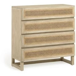 Kave Home - Commode Rexit 4 Tiroirs Bois Massif Et Contreplaqué De Mindi Avec Rotin 90 X 93 Cm - Naturel