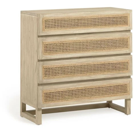 Kave Home - Commode Rexit 4 Tiroirs Bois Massif Et Contreplaqué De Mindi Avec Rotin 90 X 93 Cm - Naturel 3 Kave Home - Commode Rexit 4 Tiroirs Bois Massif Et Contreplaqué De Mindi Avec Rotin 90 X 93 Cm - Naturel