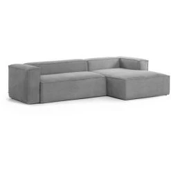 Kave Home - Canapé Blok 3 Places Velours Côtelé Gris Méridienne à Droite 300 Cm - Gris